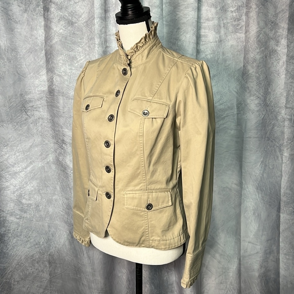 Eddie Bauer Khaki Ruffle Collar Safari Jacket with Ruffle Cuffs - MP - Picture 3 of 16